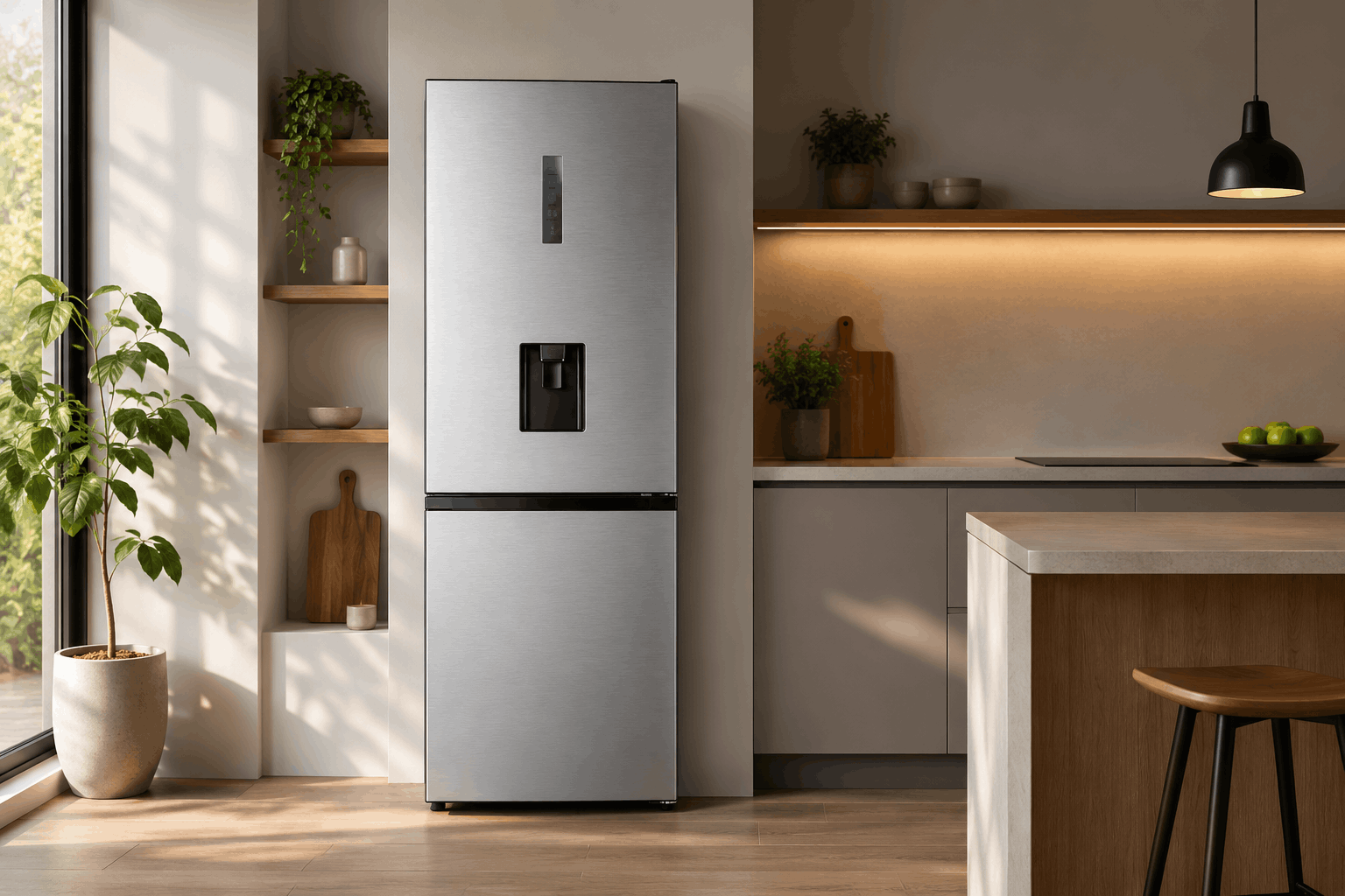 Réfrigérateur HISENSE No Frost Combiné 300 Litres / INOX avec Afficheur et Distributeur d'eau